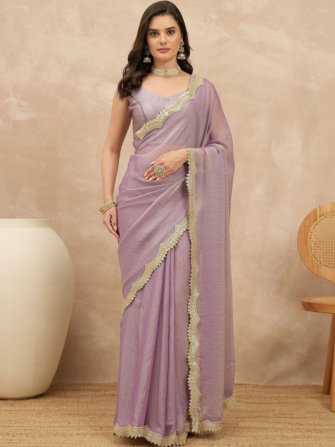 JAINICA Embellished Sequinned Satin Heavy Work Saree - view 1