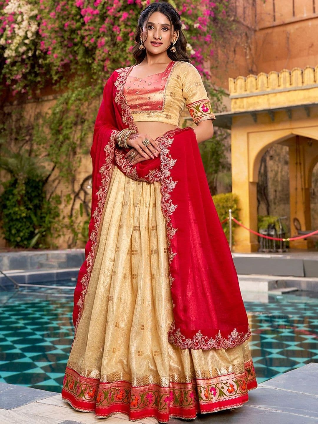 LOOKNBOOK ART Embroidered Ready to Wear Lehenga & Unstitched Blouse With Dupatta - view 1
