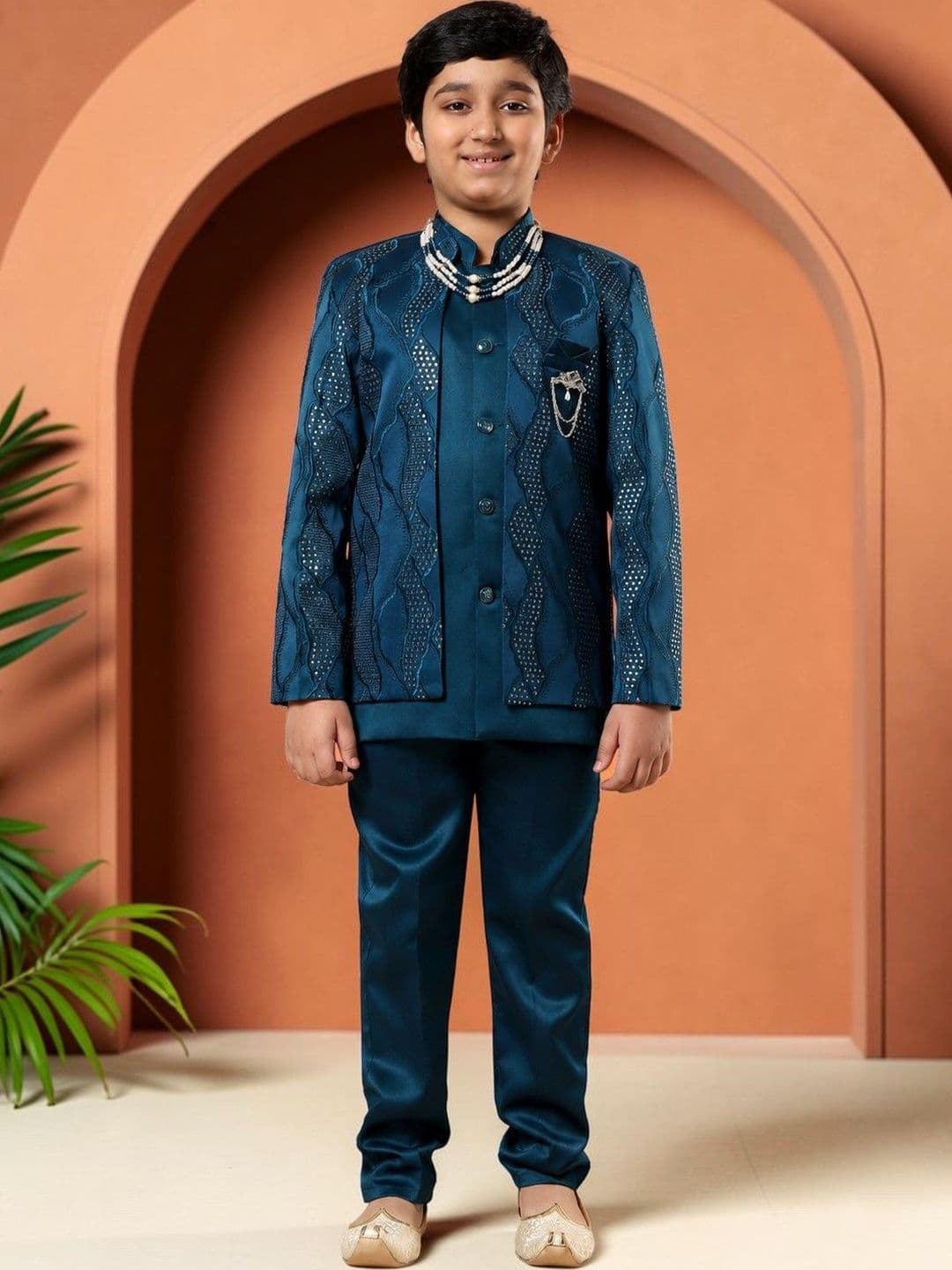 KALINI Boys Embroidered Mandarin Collar Sherwani - view 1