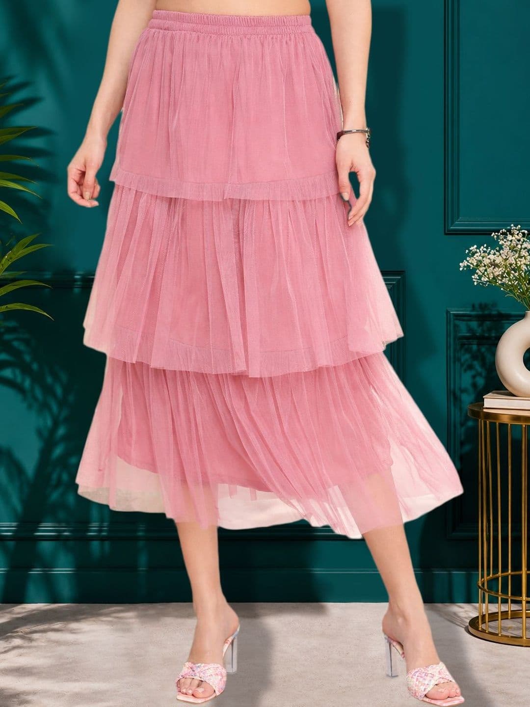 AKIMIA Women Net Tiered Midi Tiered Skirt - view 1