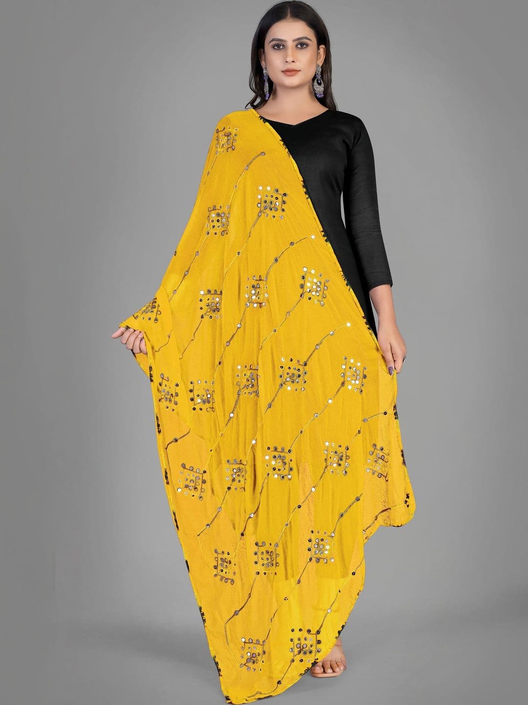 KALINI Woven Design Bandhani Dupatta with Mirror Work - view 1