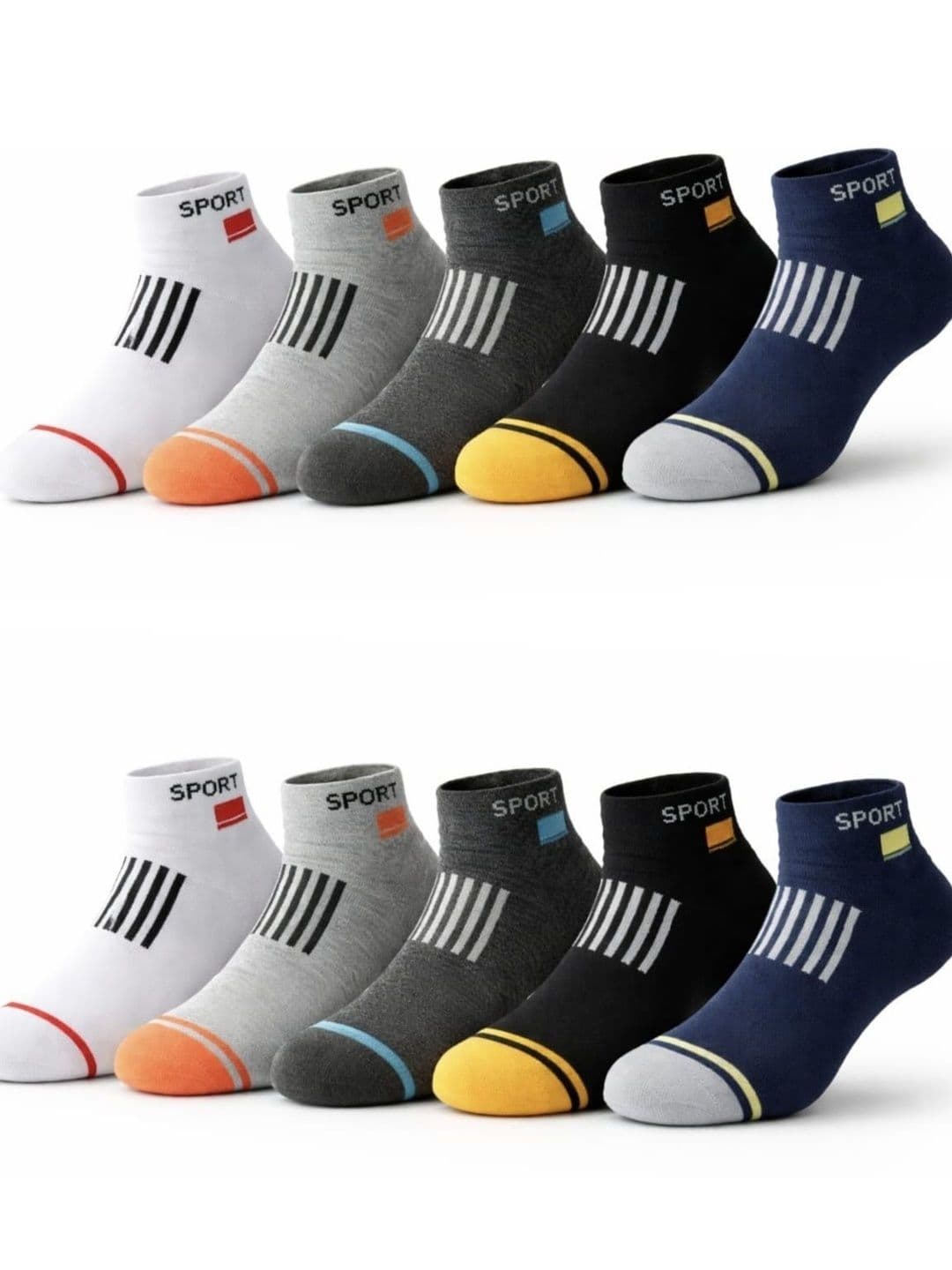 GARUN Unisex Pack of 10 Cotton Striped Ankle Length Socks - view 1