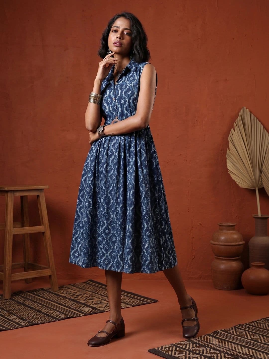 Taavi Hand Block Print Legacy Floral Printed A-Line Ethnic Dress - view 1