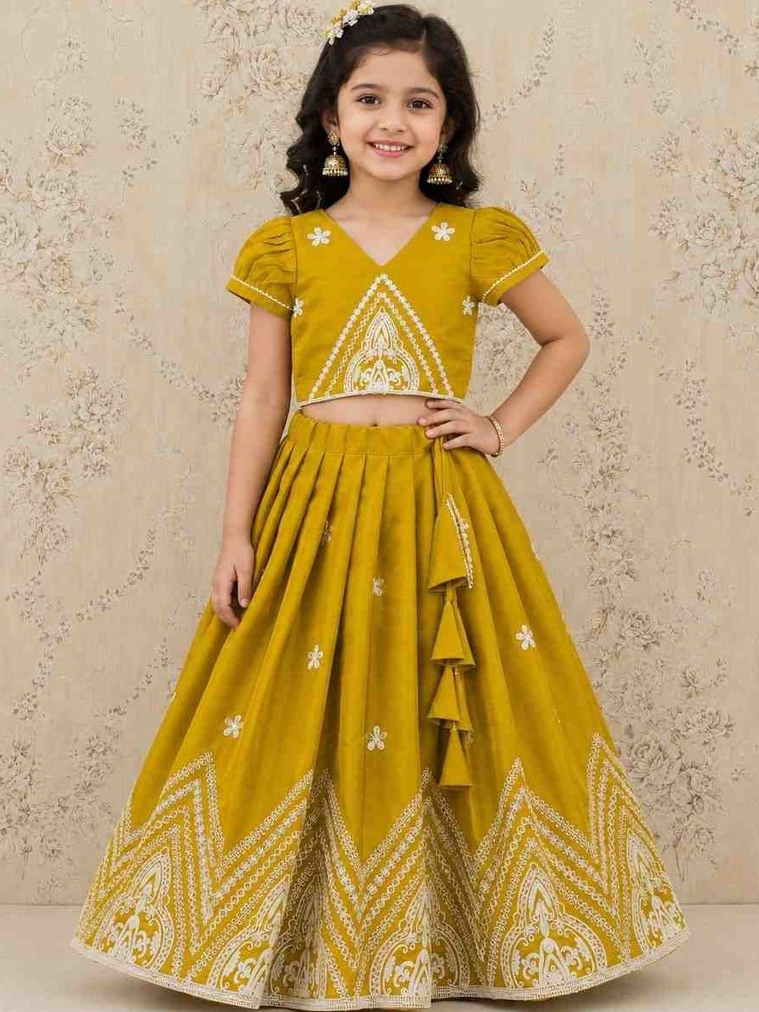 JOVK DESIGN Girls Embroidered Thread Work Tie and Dye Ready to Wear Lehenga & - view 1