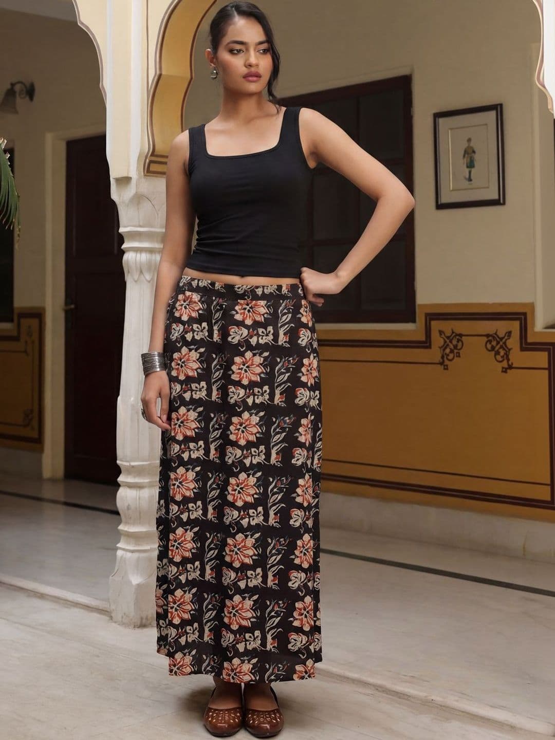 anayna Women Pure Cotton Floral Maxi A-Line Skirt - view 1