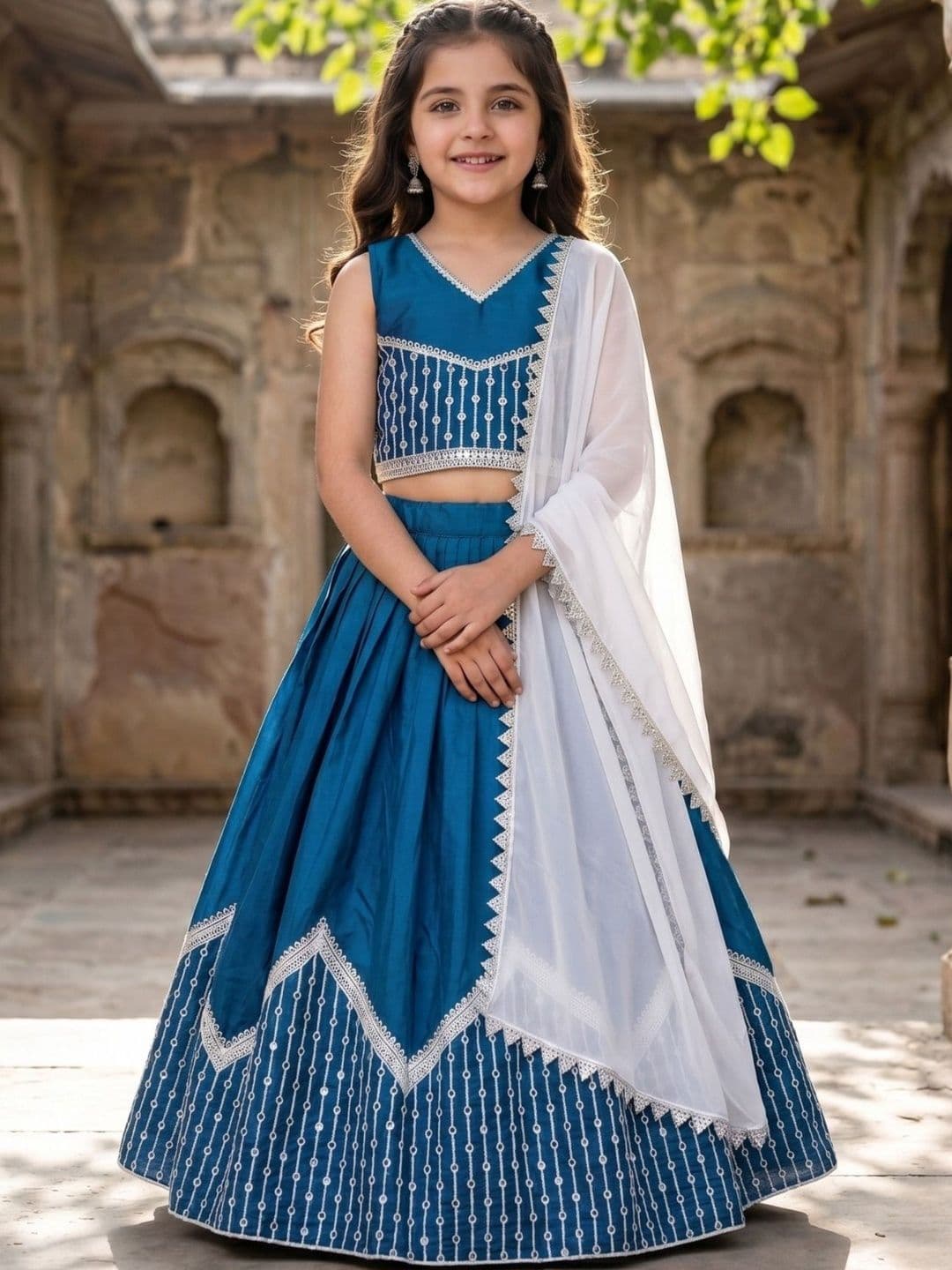 KALINI Girls Embellished Sequinned Ready to Wear Lehenga & Blouse With Dupatta - view 1