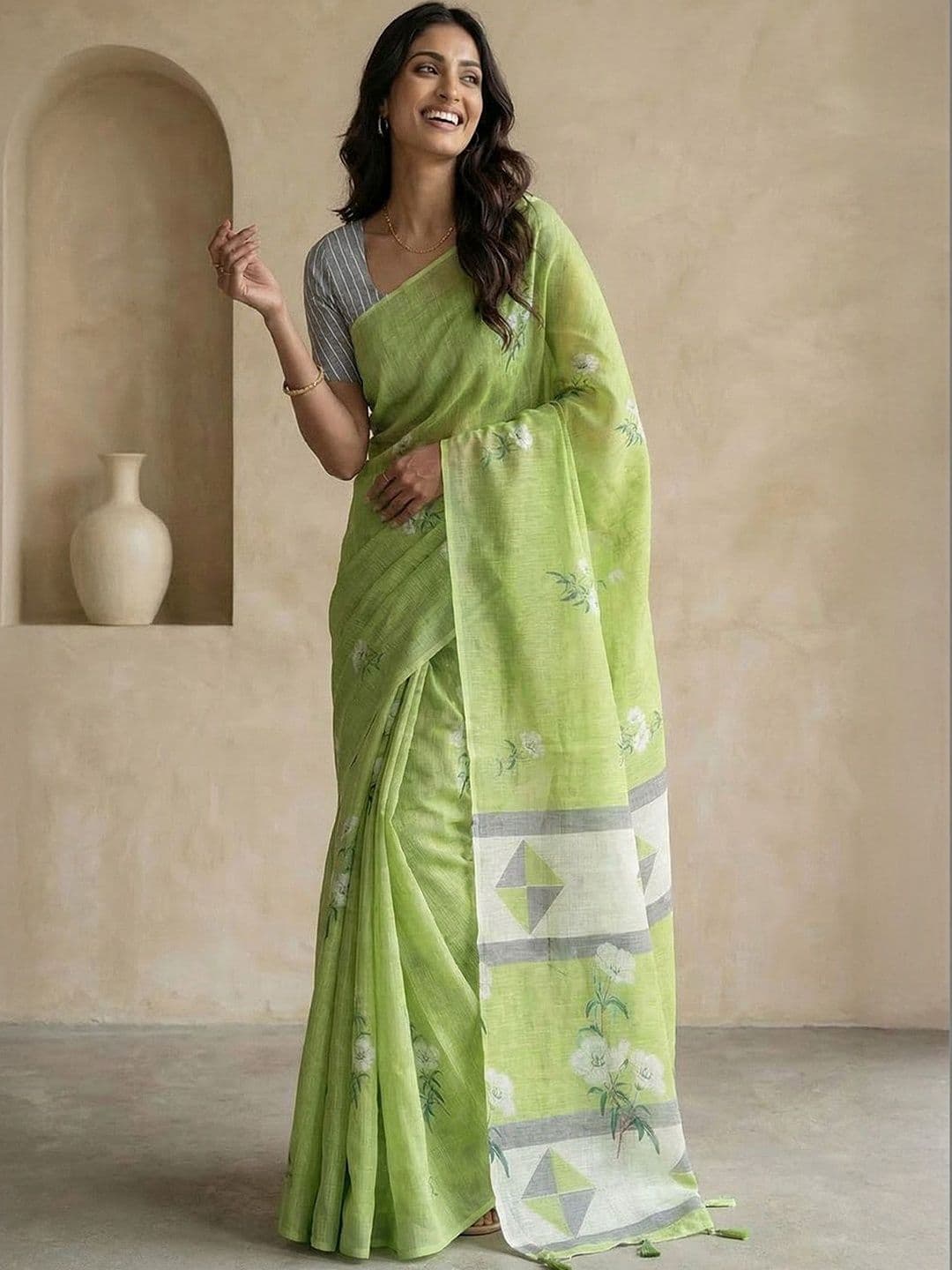 THREAD BOX Floral Pure Cotton Handloom Khadi Saree - view 1