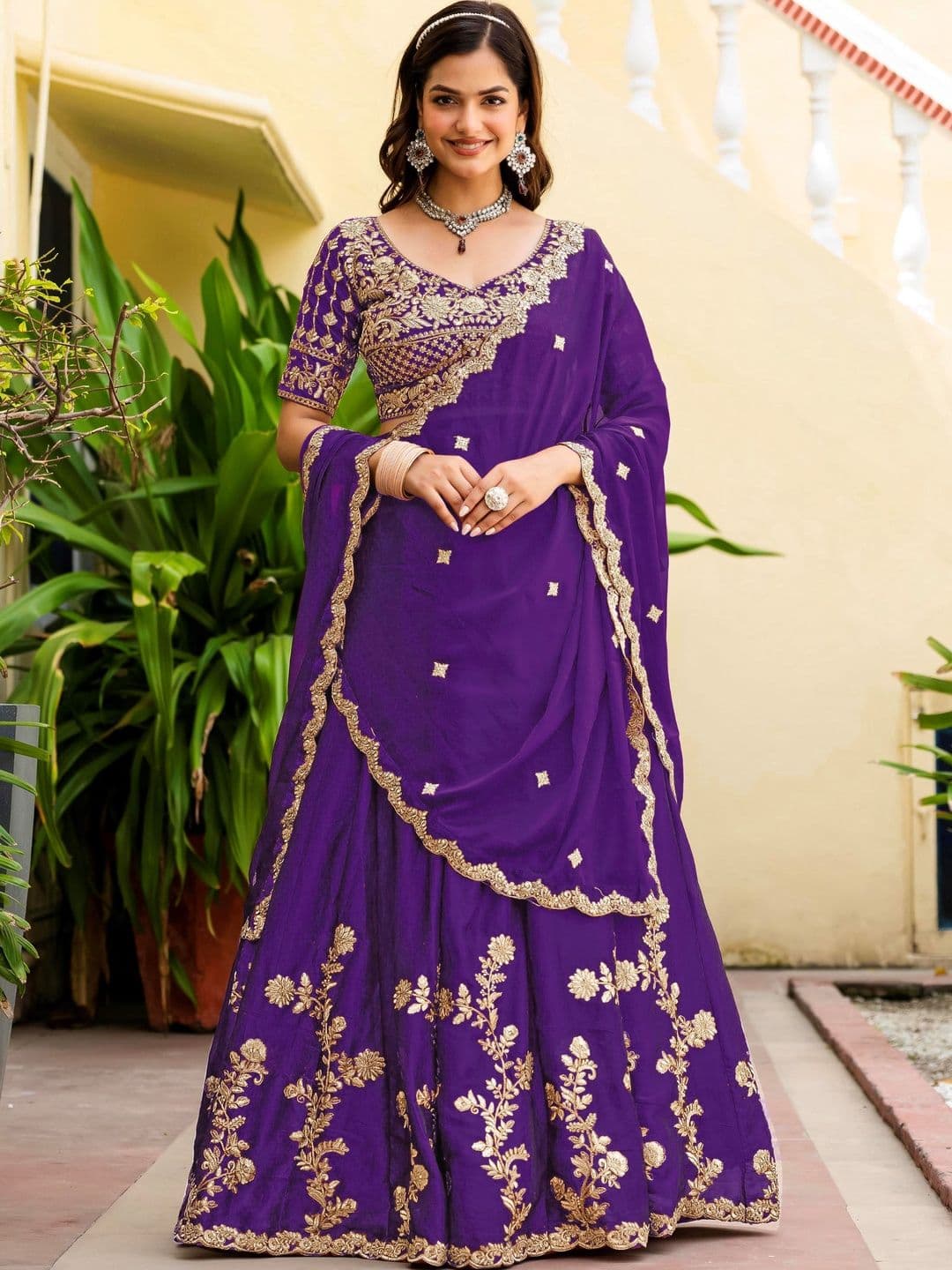 JIHU CULTURE Embroidered Semi-Stitched Lehenga & Blouse With Dupatta - view 1