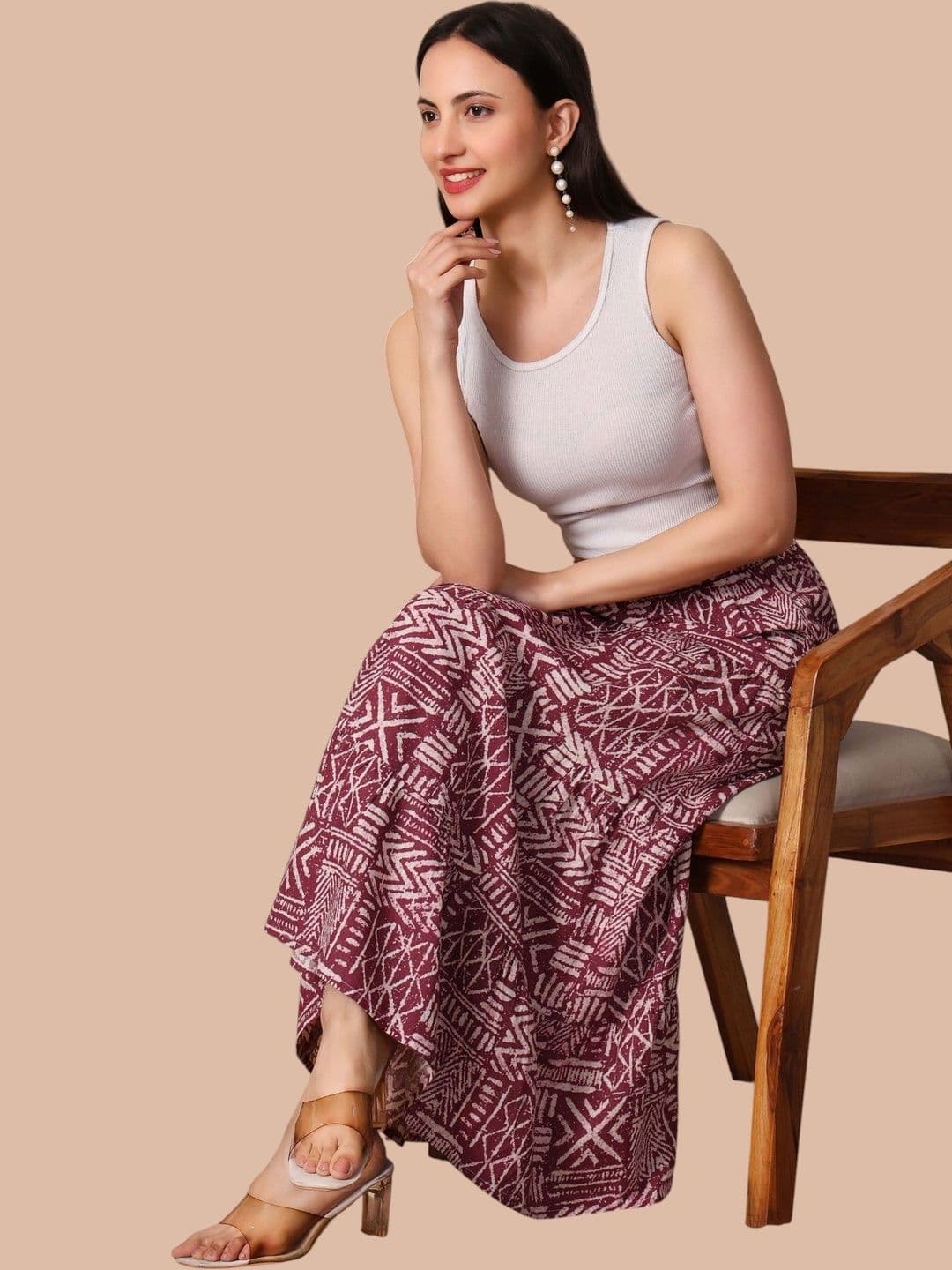 Sangria Women Pure Cotton Blend Geometric Tribal or Aztec Print Maxi Tiered Skirt - view 1