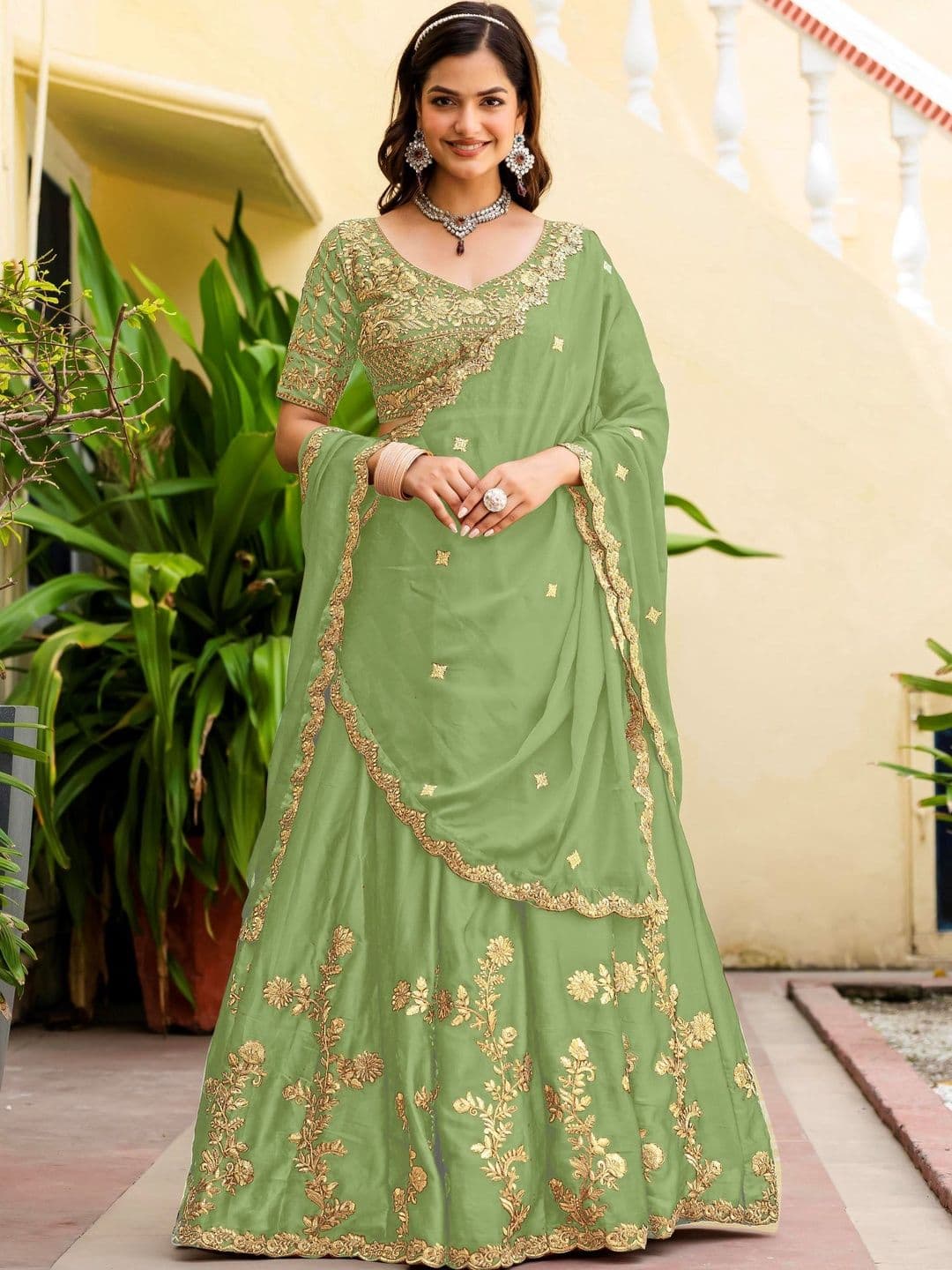 JIHU CULTURE Embroidered Semi-Stitched Lehenga & Blouse With Dupatta - view 1