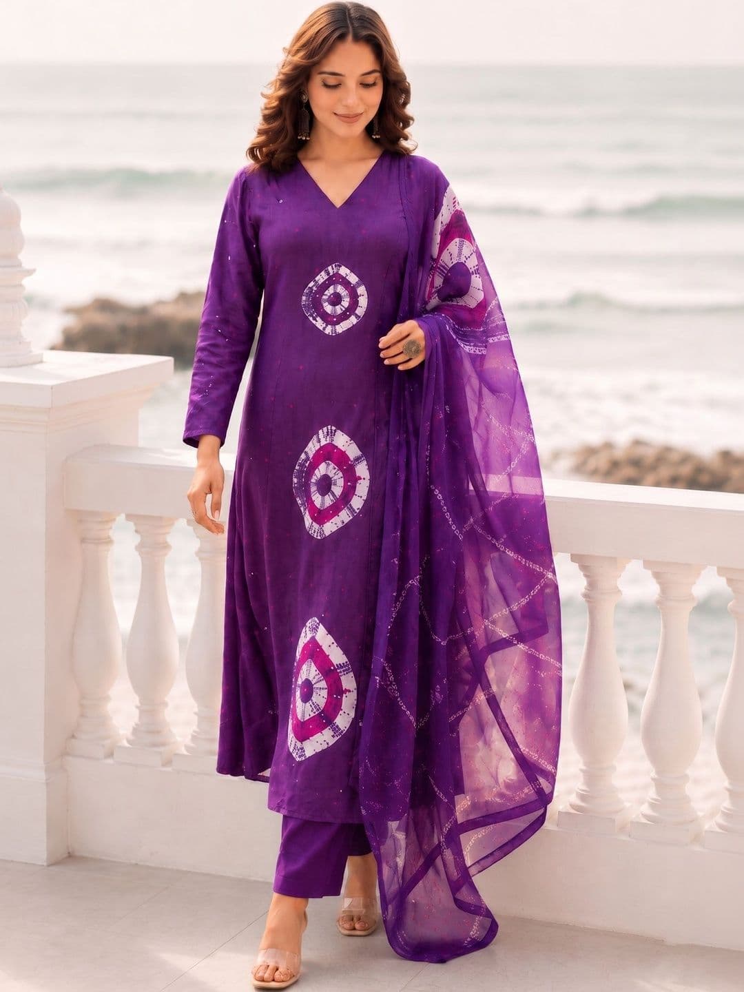 KALINI Women Dyed Regular Pure Cotton Kurta with Trousers & With Dupatta - view 1