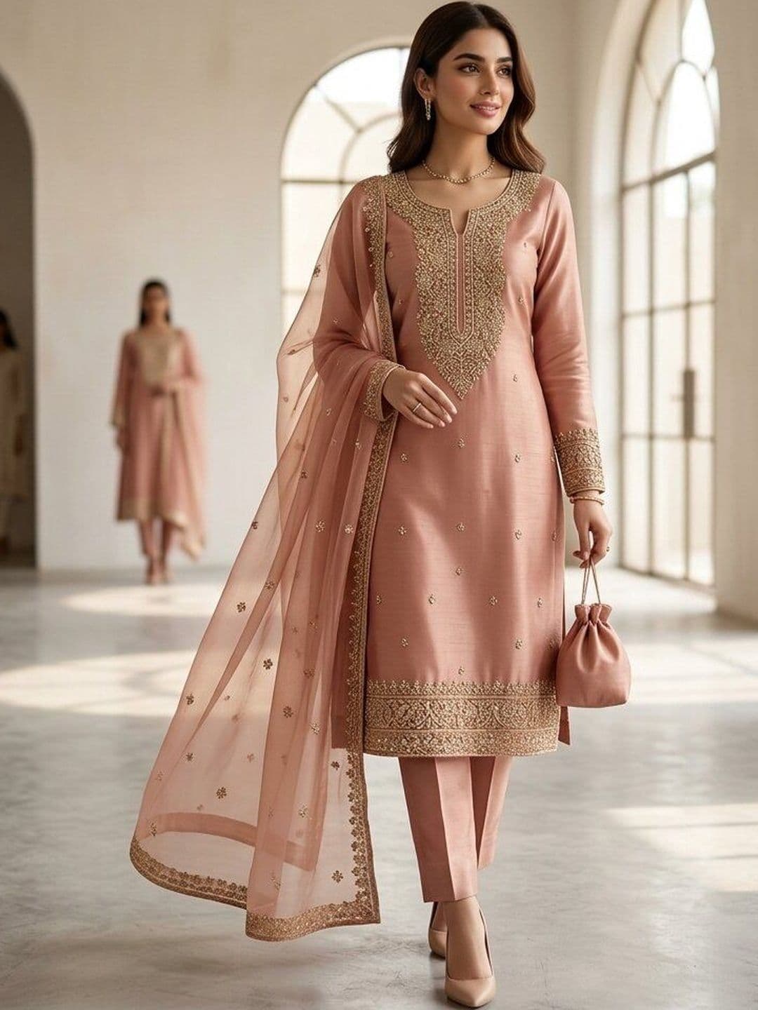 TRYSTON Embroidered Unstitched Dress Material - view 1
