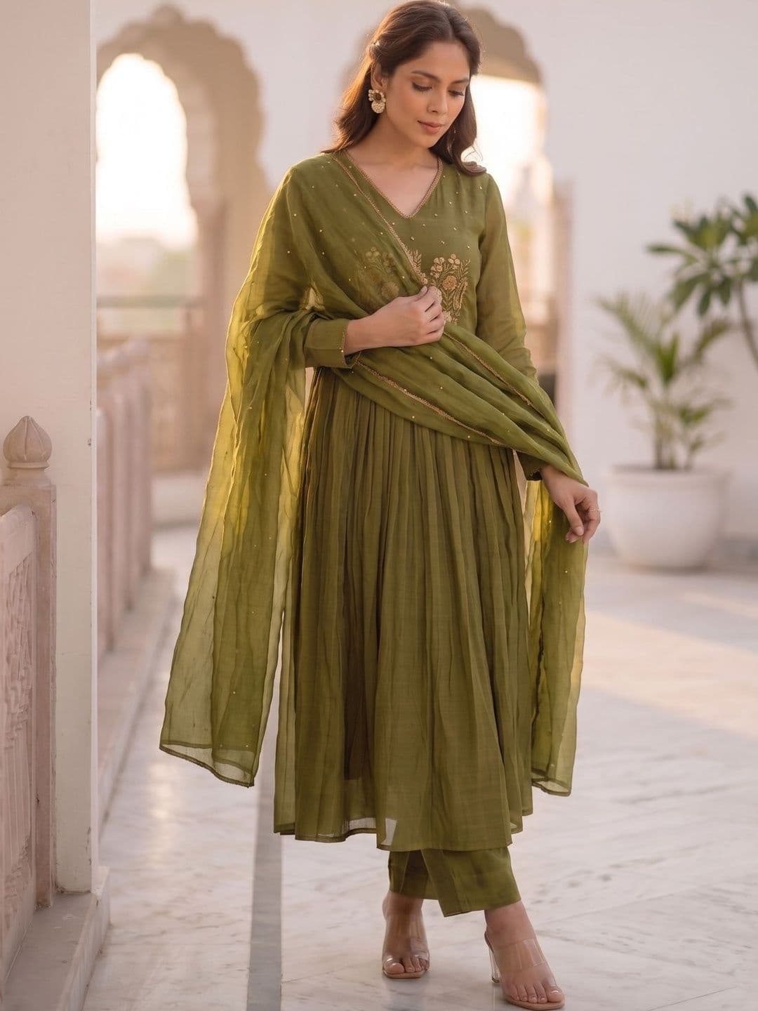 KALINI Women Ethnic Motifs Embroidered Regular Thread Work Kurta with Trousers & With Dupatta - view 1