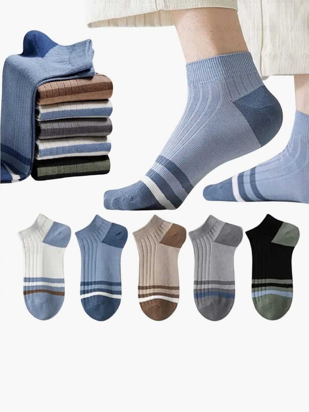 REDCARP Men Pack of 5 Cotton Striped Ankle Length Socks - view 1