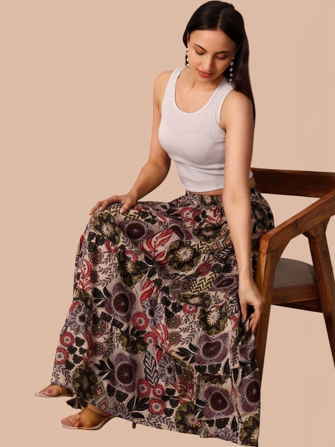 Taziraa Women Pure Cotton Blend Floral Maxi A-Line Skirt - view 1