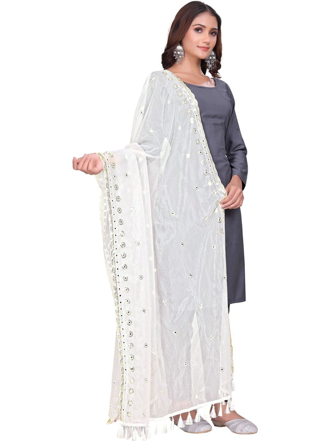KALINI Embroidered Organza Bandhani Dupatta with Mirror Work - view 1