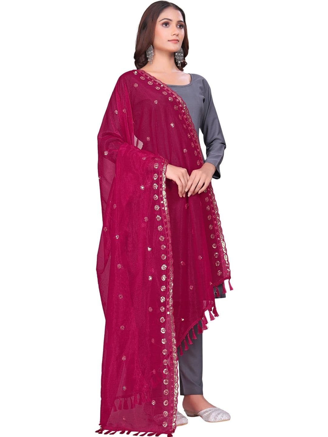 KALINI Embroidered Organza Bandhani Dupatta with Sequinned - view 1