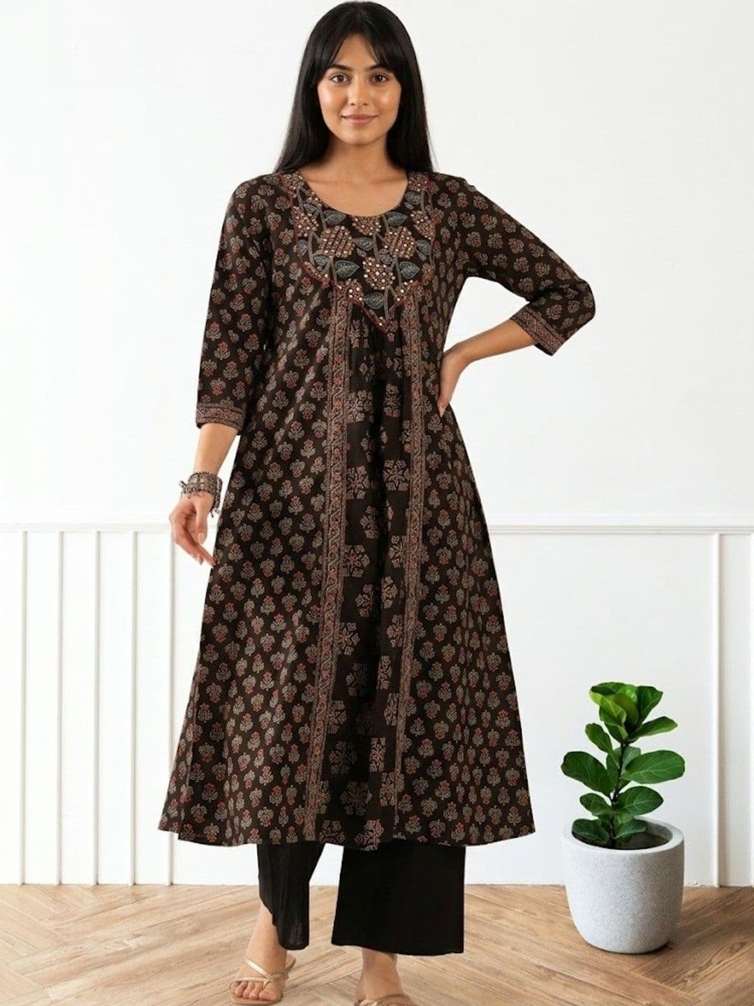 SZN Women Ethnic Motifs Printed Mirror Work Indie Prints Kurta - view 1