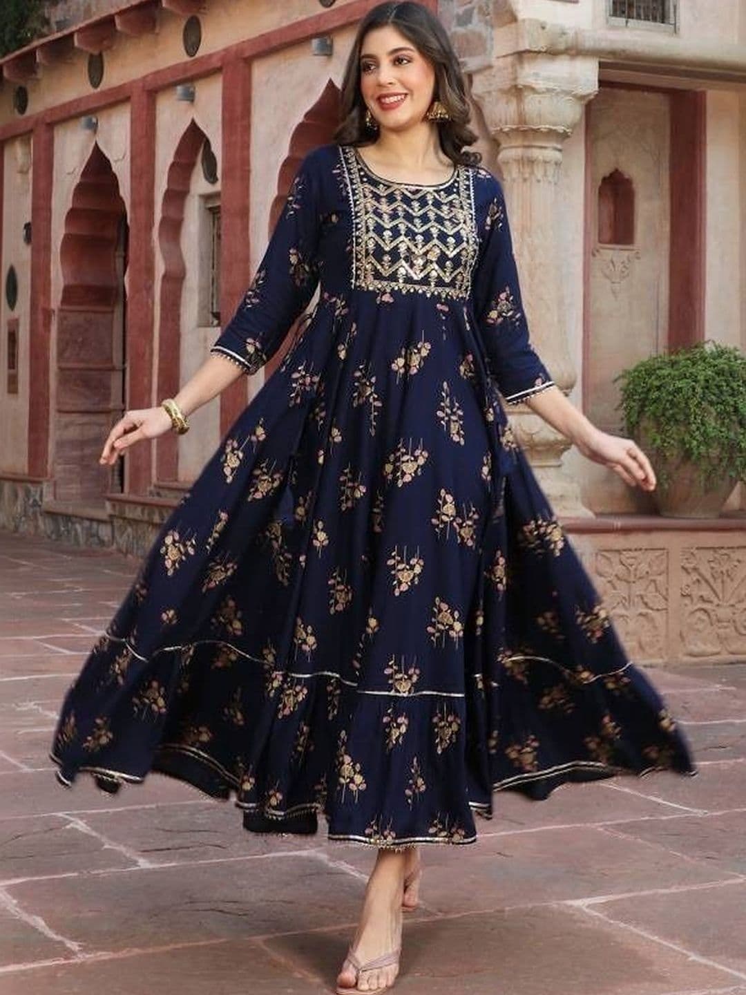JIVANSH FAB Women Floral Printed Thread Work Indie Prints Anarkali Kurta - view 1