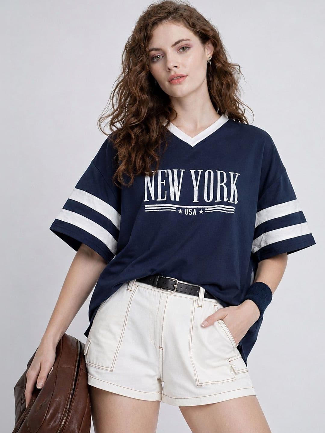 DOOR74 Women Typography Printed V-Neck T-shirt - view 1