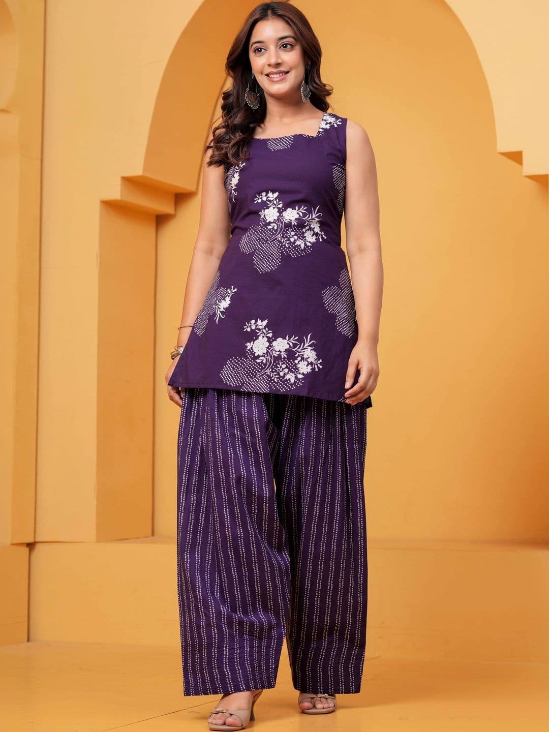 KALINI Women Ethnic Motifs Printed Regular Pure Cotton Kurti with Palazzos - view 1