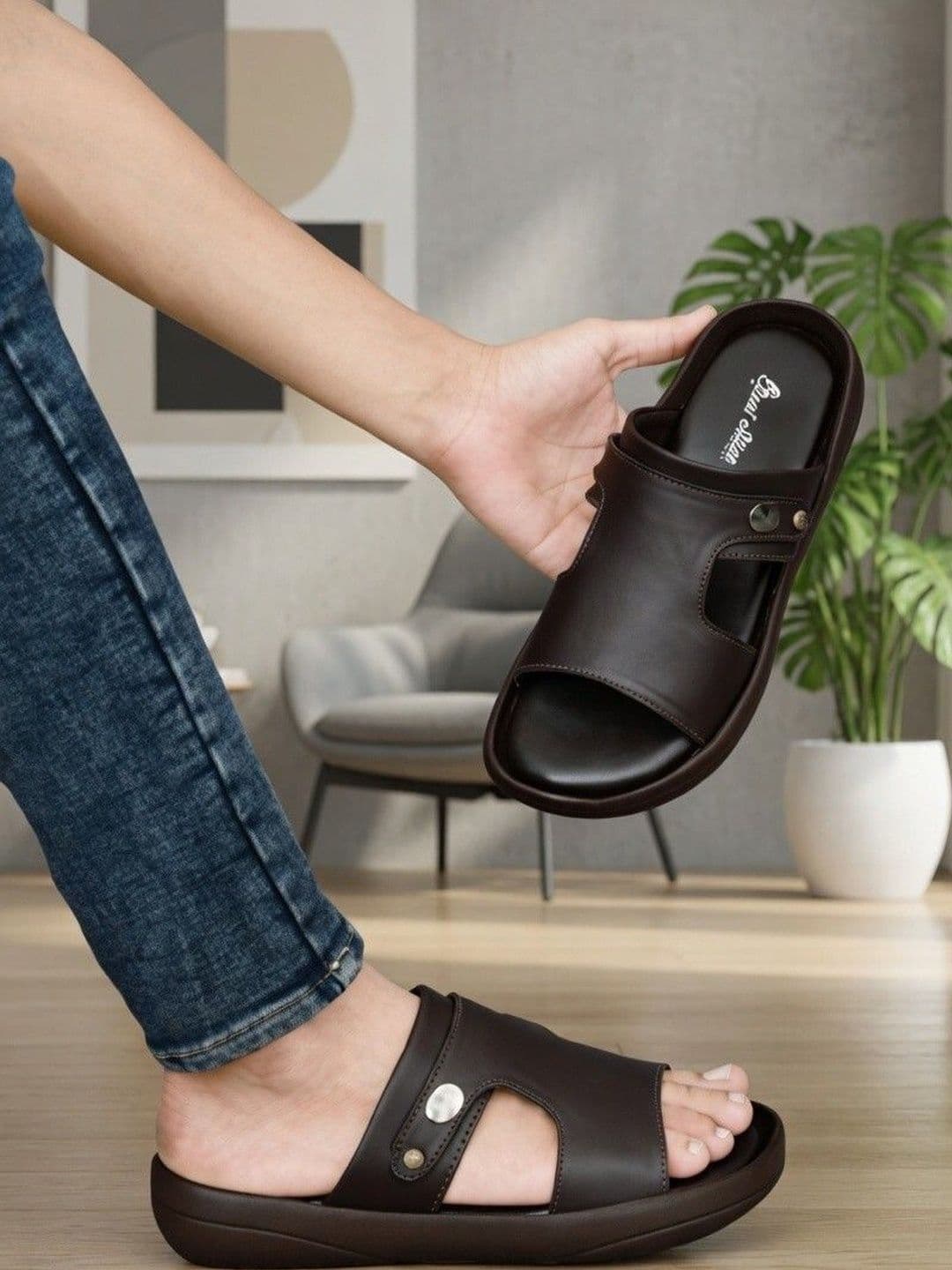 REAL BLISS Men Leather Slip-On Comfort Sandals - view 1