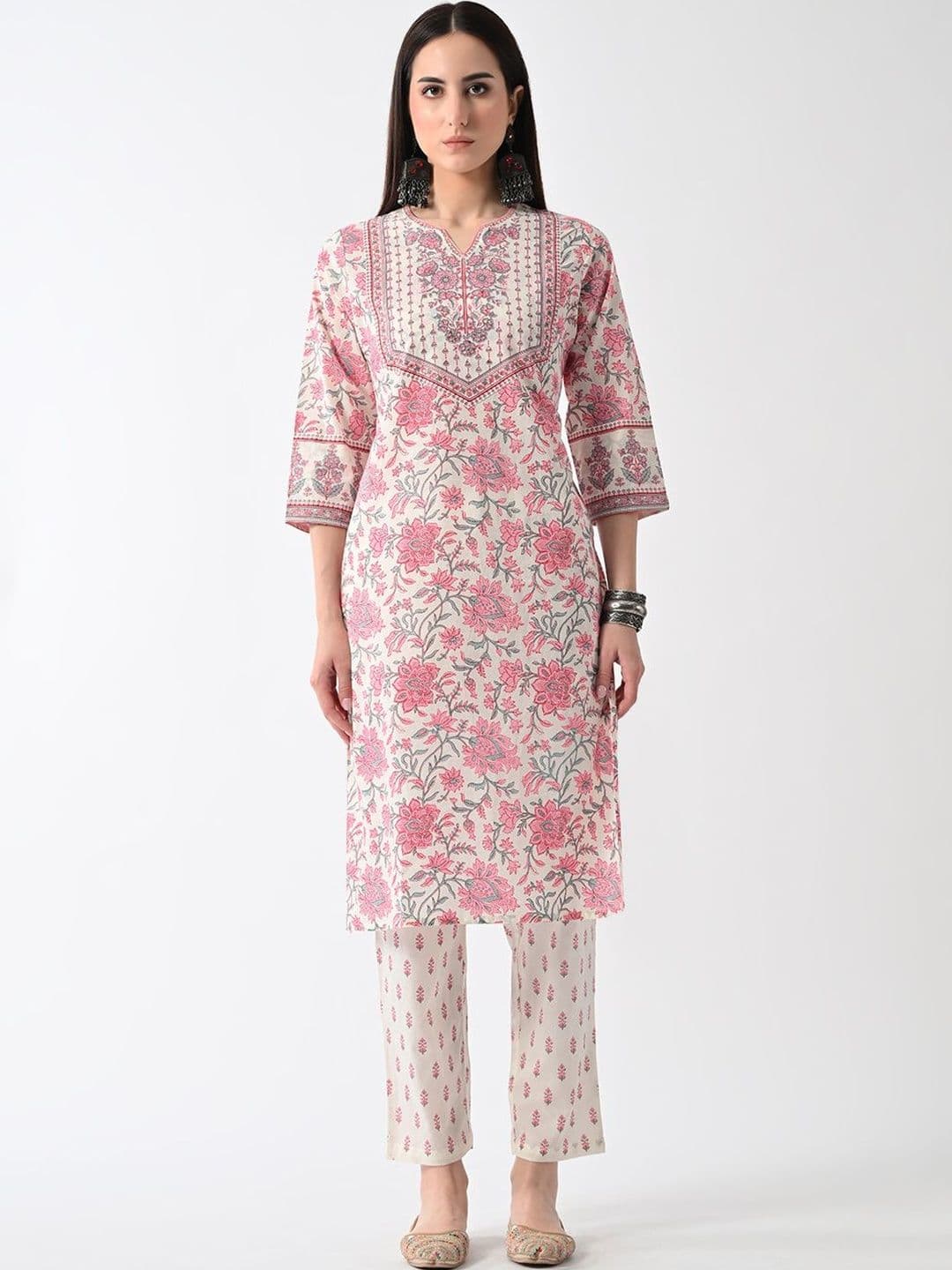 Sabhyata Women Floral Printed Regular Pure Cotton Kurta with Trousers - view 1