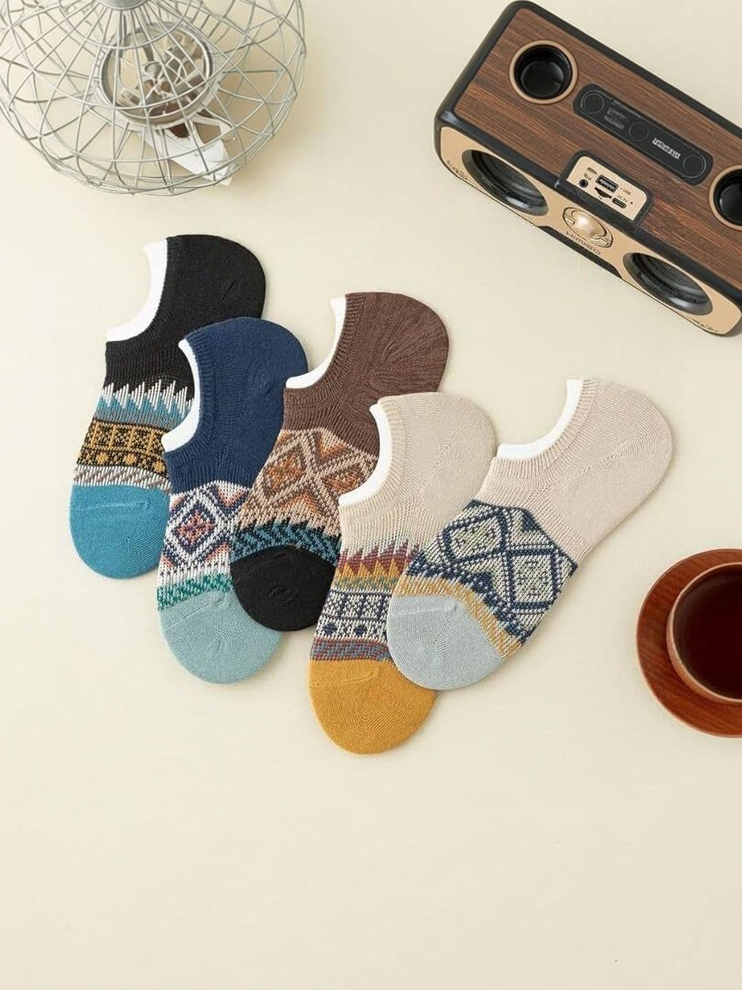 REDCARP Men Pack of 5 Cotton Patterned Shoe Liners Socks - view 1