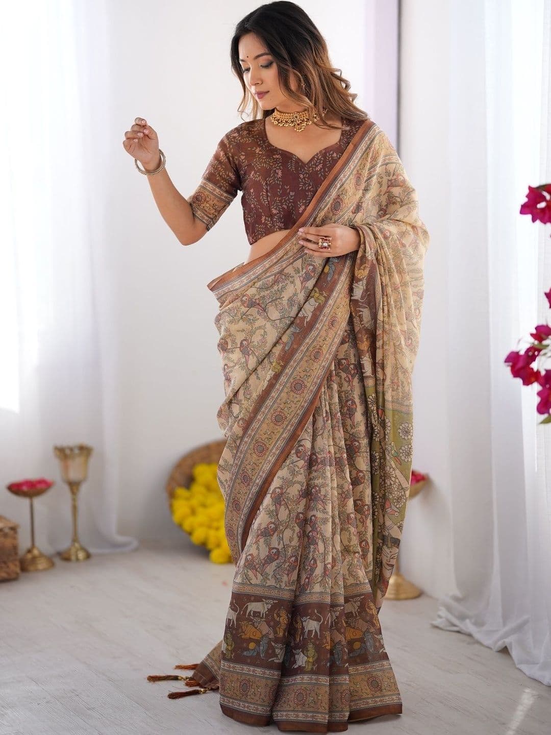 RAAS SHREE Kalamkari Pure Cotton Handloom Saree - view 1