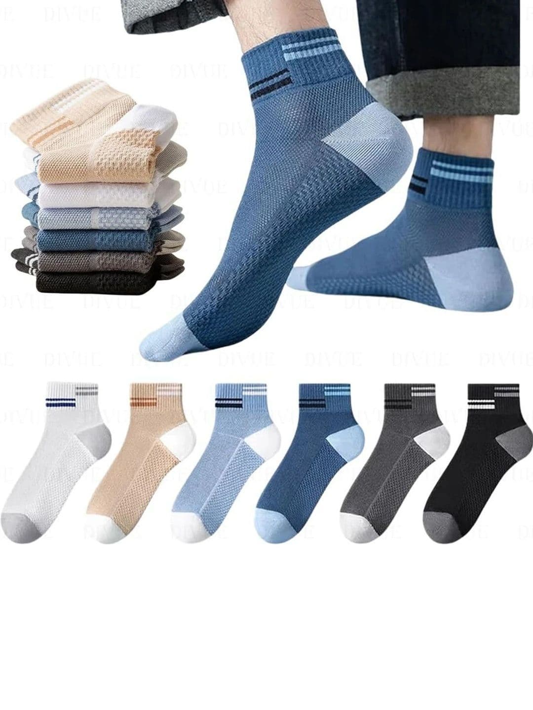 REDCARP Men Pack of 6 Cotton Colourblocked Ankle Length Socks - view 1