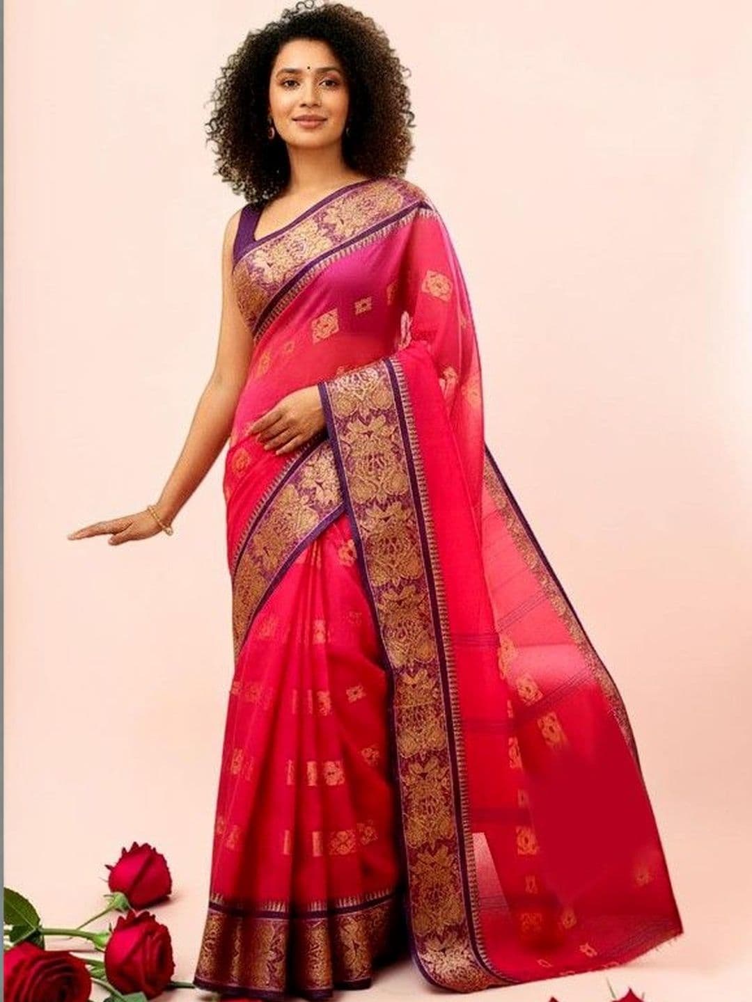 Hater Tat Ethnic Motifs Zari Pure Cotton Heavy Work Jamdani Saree - view 1
