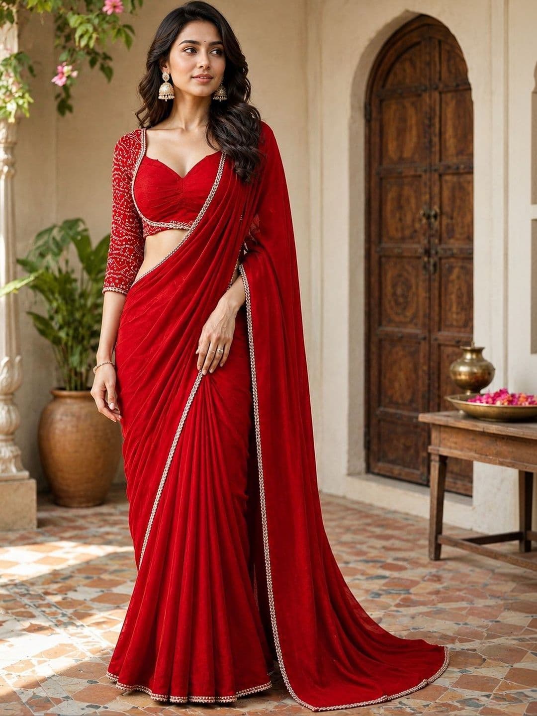Jingudi Mirror Work Pure Chiffon Heavy Work Saree - view 1