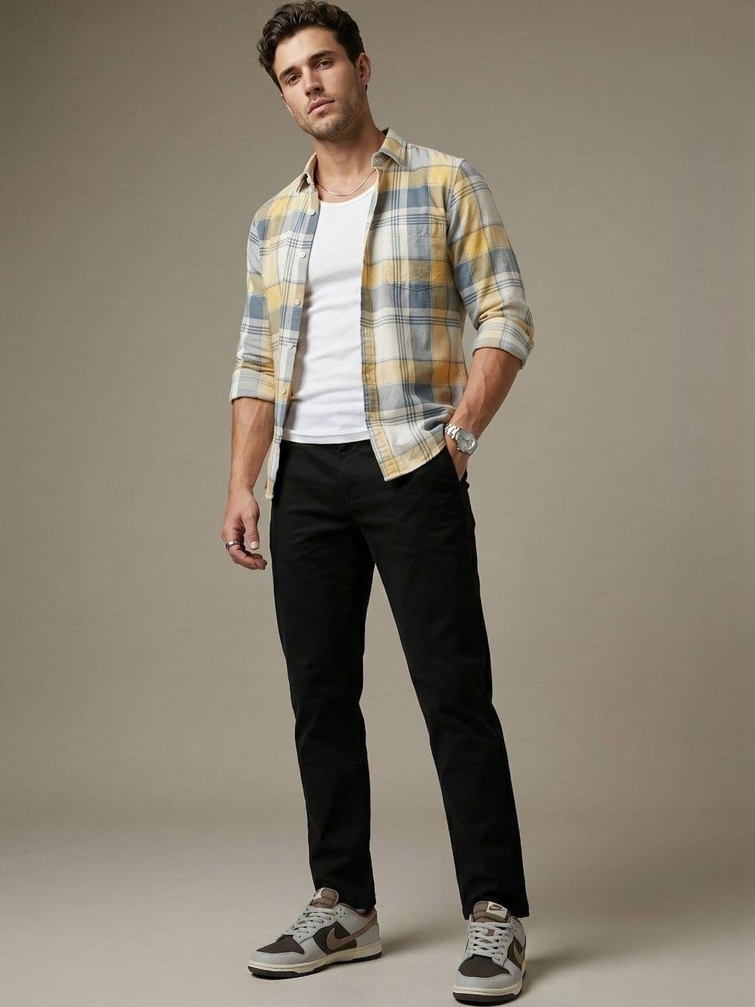 glitchez Men Slim Fit Checked Casual Shirt