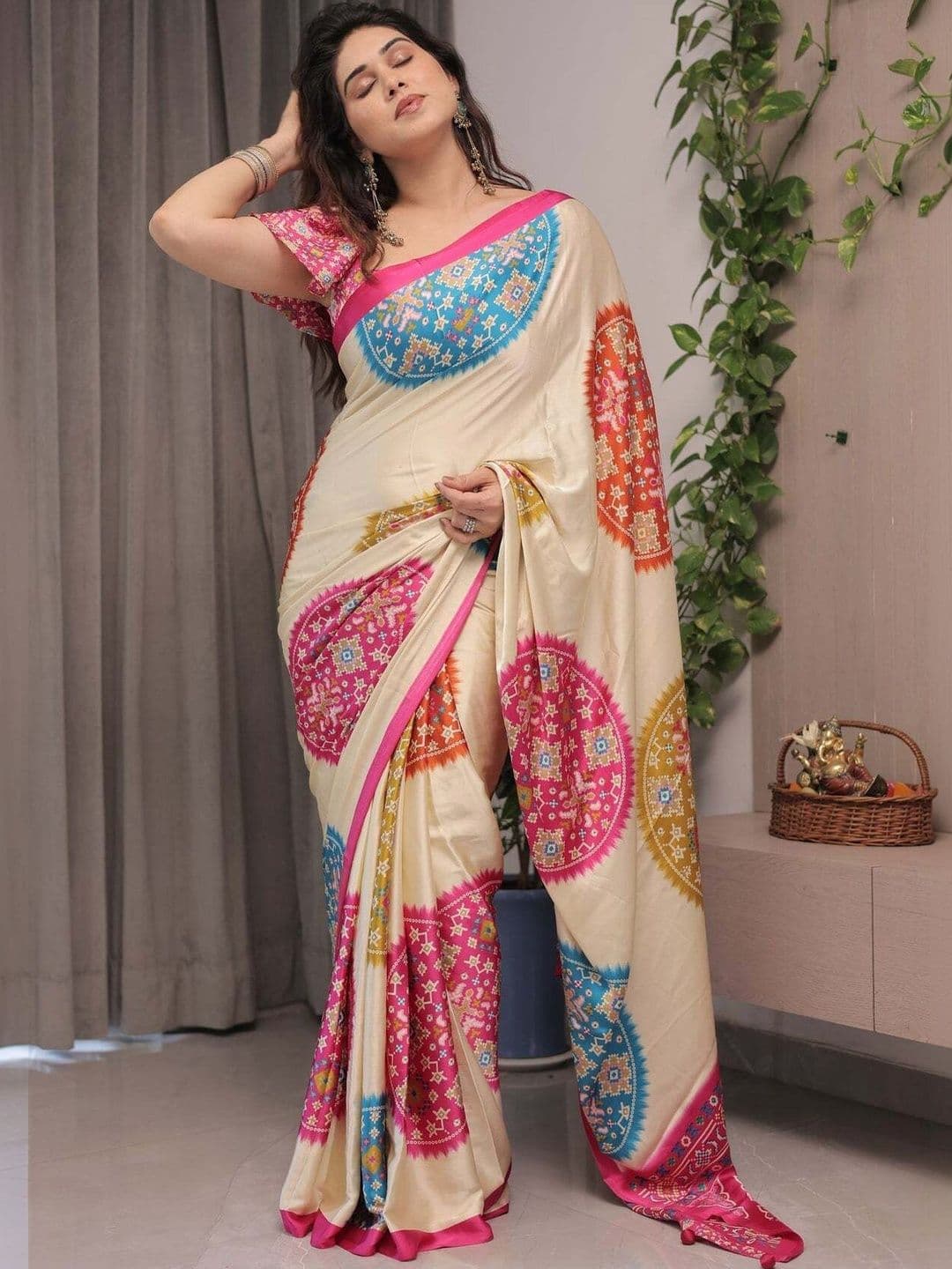 P K SAREES Ethnic Motifs Zari Satin Designer Patola Saree - view 1