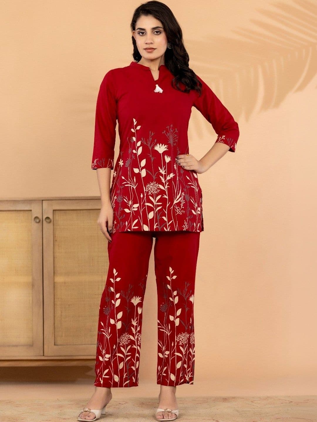 HERE&NOW Floral Cotton Printed Tunic with Trousers - view 1