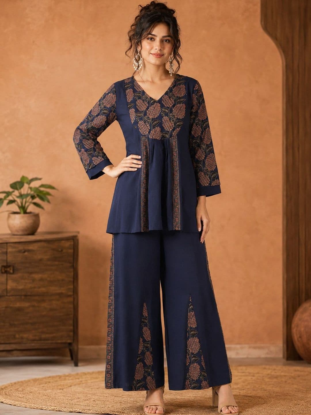 GULMEHAK Indie Florals Cotton Printed Tunic with Palazzos - view 1