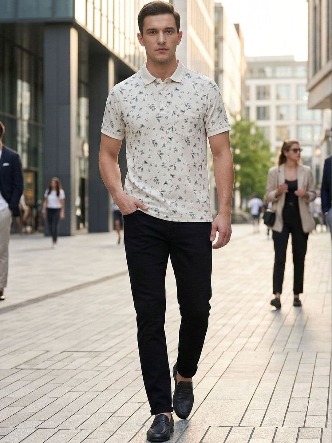 Mast & Harbour Men Floral Printed Polo Collar Pockets T-shirt - view 1