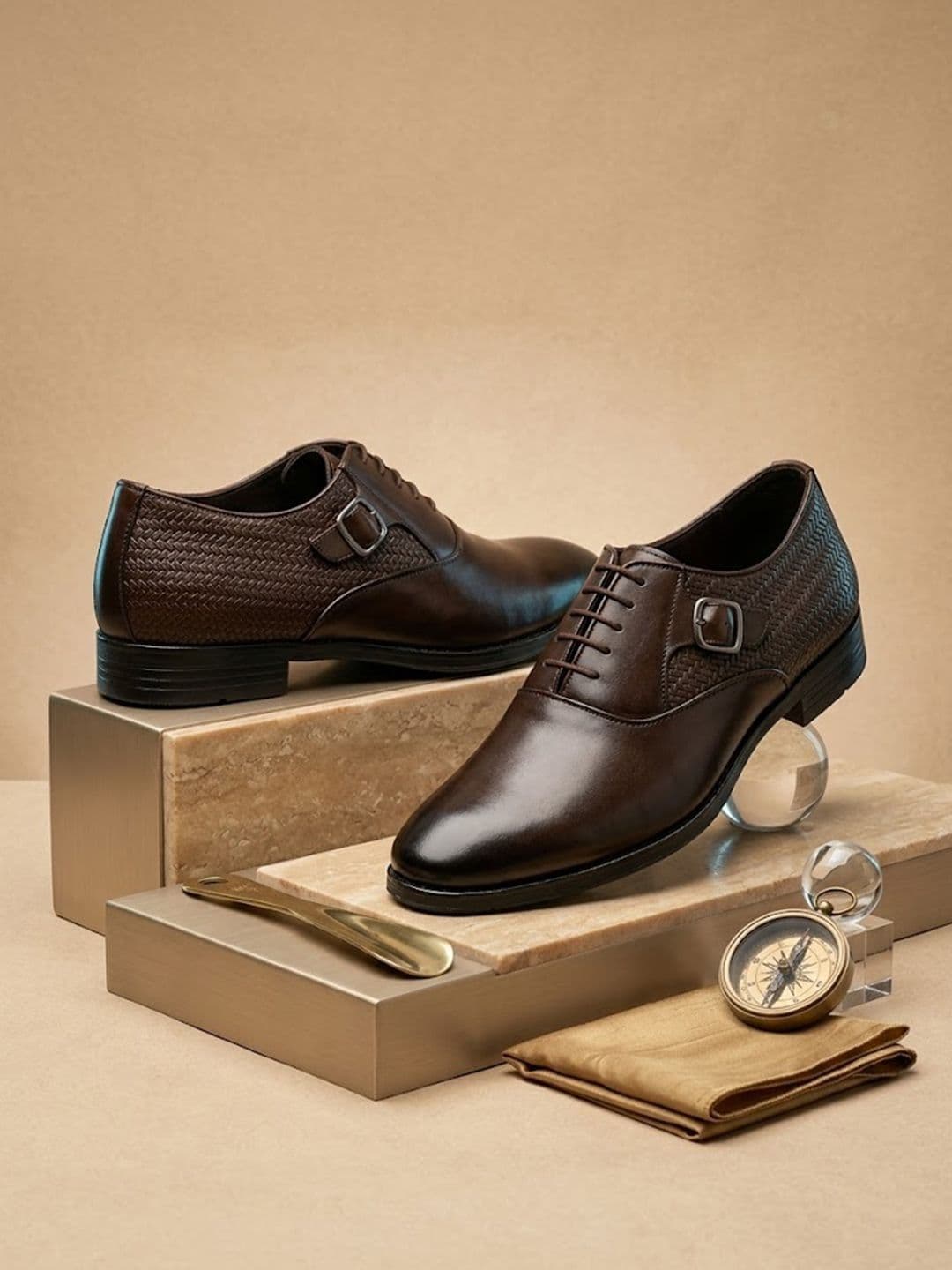 House of Pataudi Men Textured Round Toe Lace-Ups Oxfords Formal Shoes - view 1