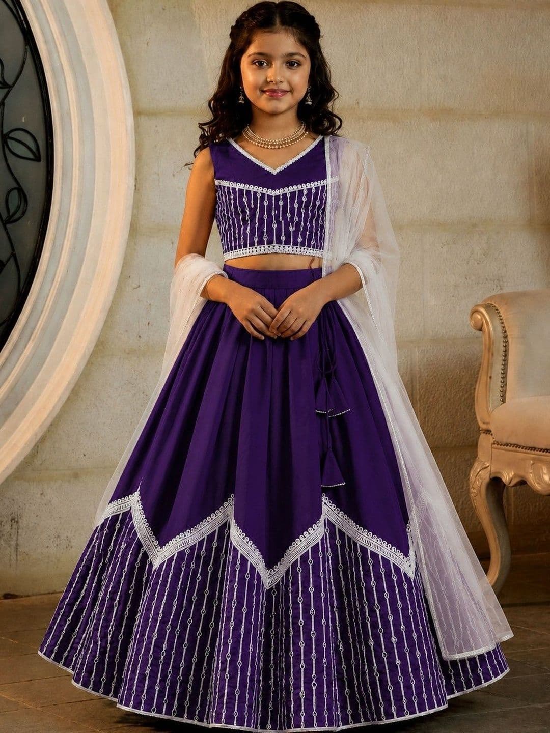 Helene Girls Embellished Thread Work Ready to Wear Lehenga & Blouse With Dupatta - view 1