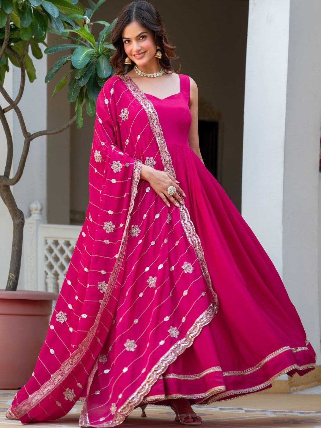 TextileNow Embellished Sweetheart Neck Fit and Flare Ethnic Dresses - view 1