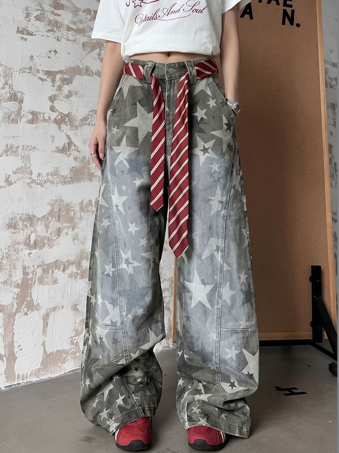 StyleCast x Revolte Women Wide Leg Low-Rise Highly Distressed Heavy Fade Printed Jeans - view 1