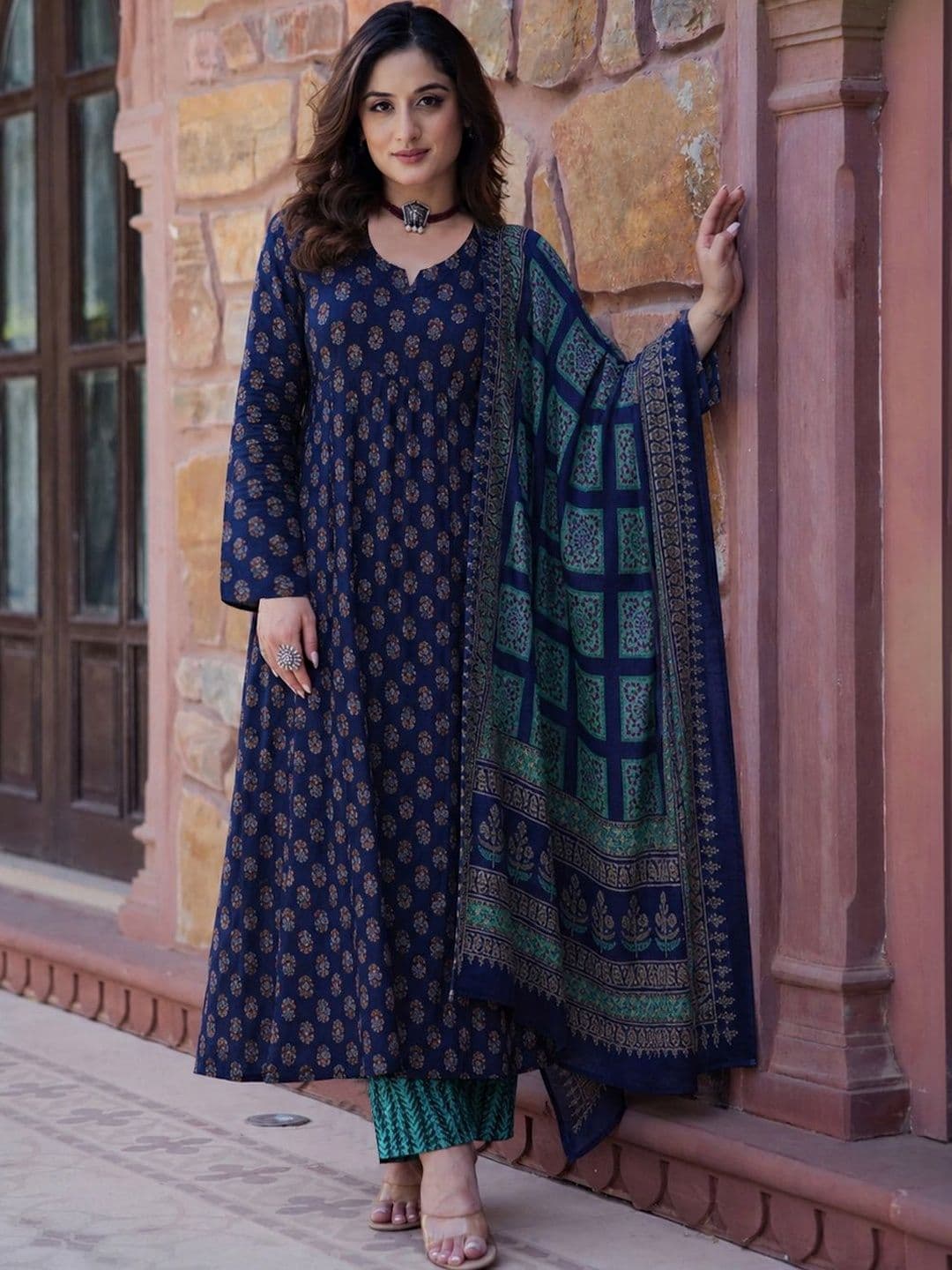 Sangria Women Ethnic Motifs Printed Regular Kurta with Trousers & With Dupatta - view 1