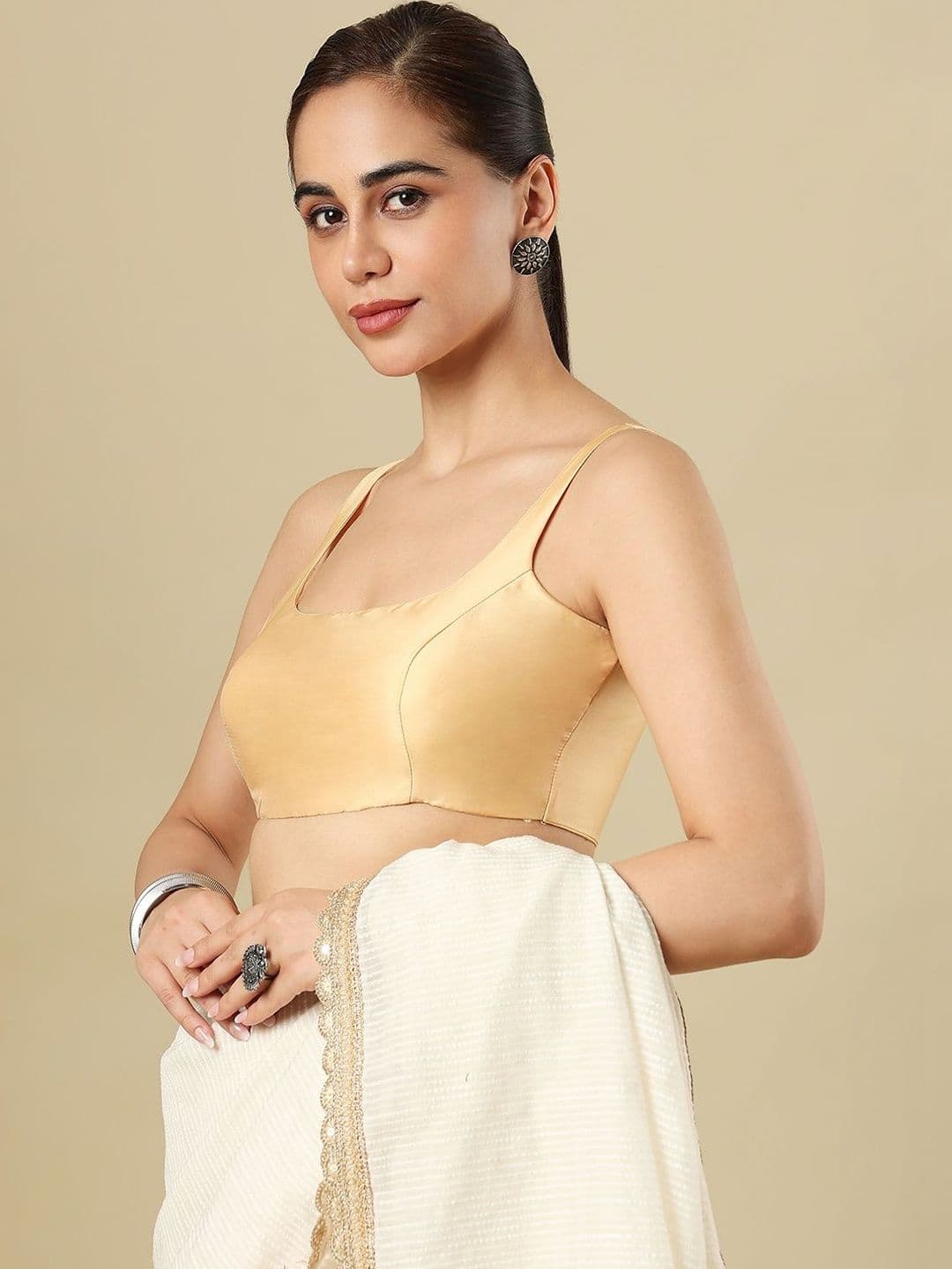 SALWAR STUDIO Silk Solid Sleeveless Saree Blouse - view 1
