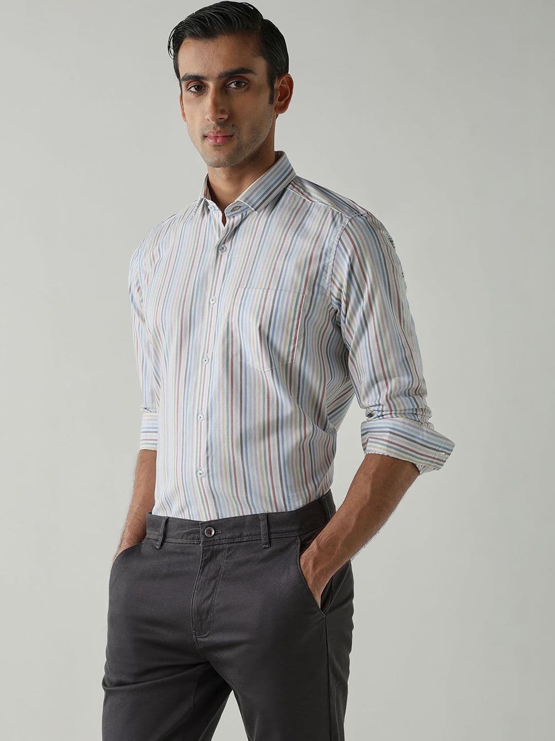 Reid & Taylor Men Relaxed Multi Stripes Striped Casual Shirt