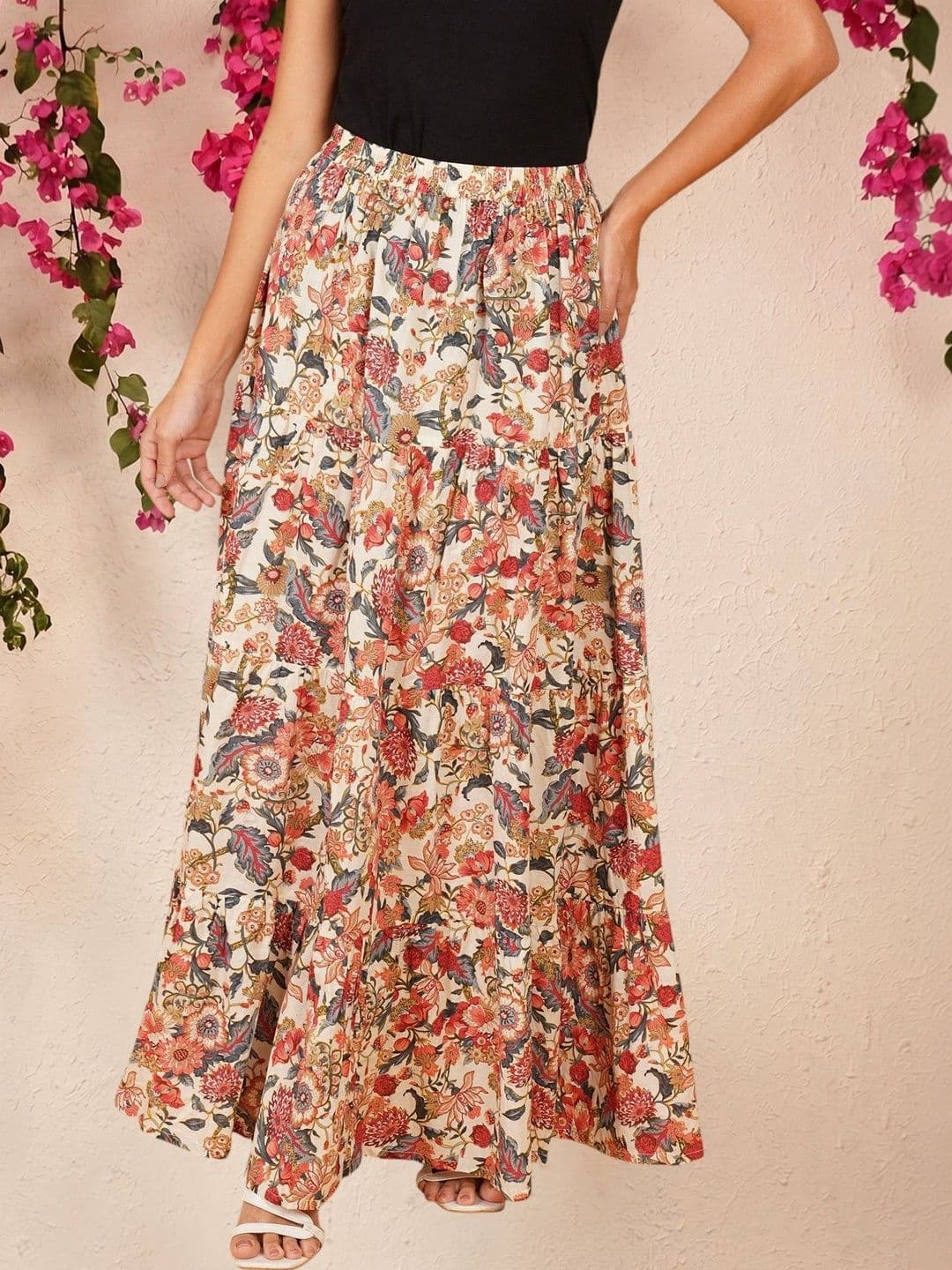 Ethic Glance Women Pure Cotton Floral Maxi A-Line Skirt - view 1