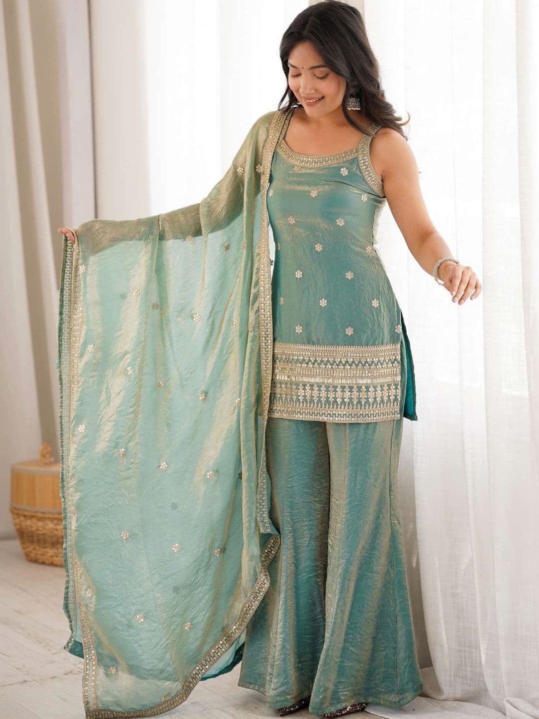 all about you Women Ethnic Motifs Embroidered Regular Kurta with Sharara & With Dupatta - view 1