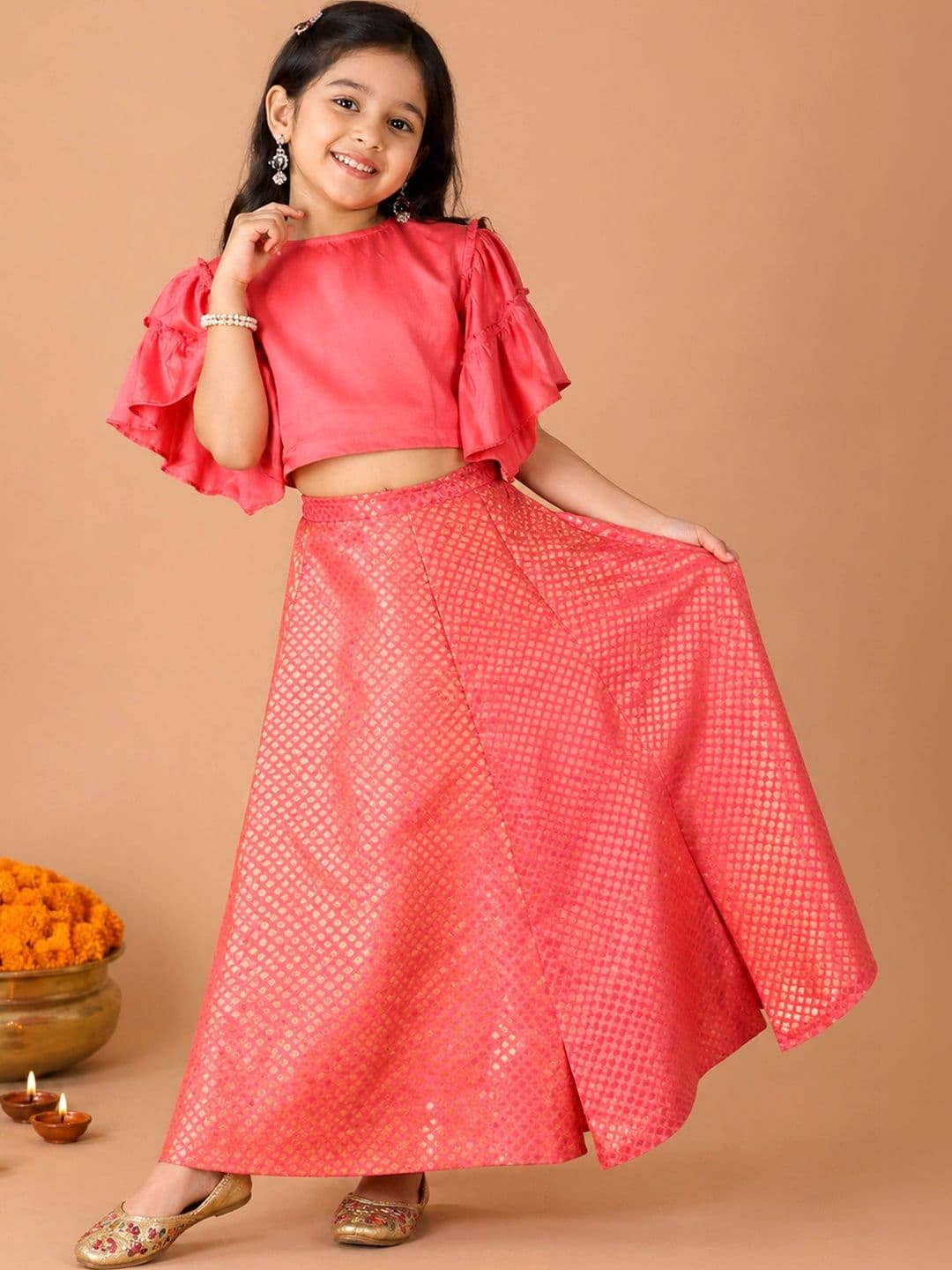 KiddoPanti Girls Semi-Stitched Lehenga & - view 1