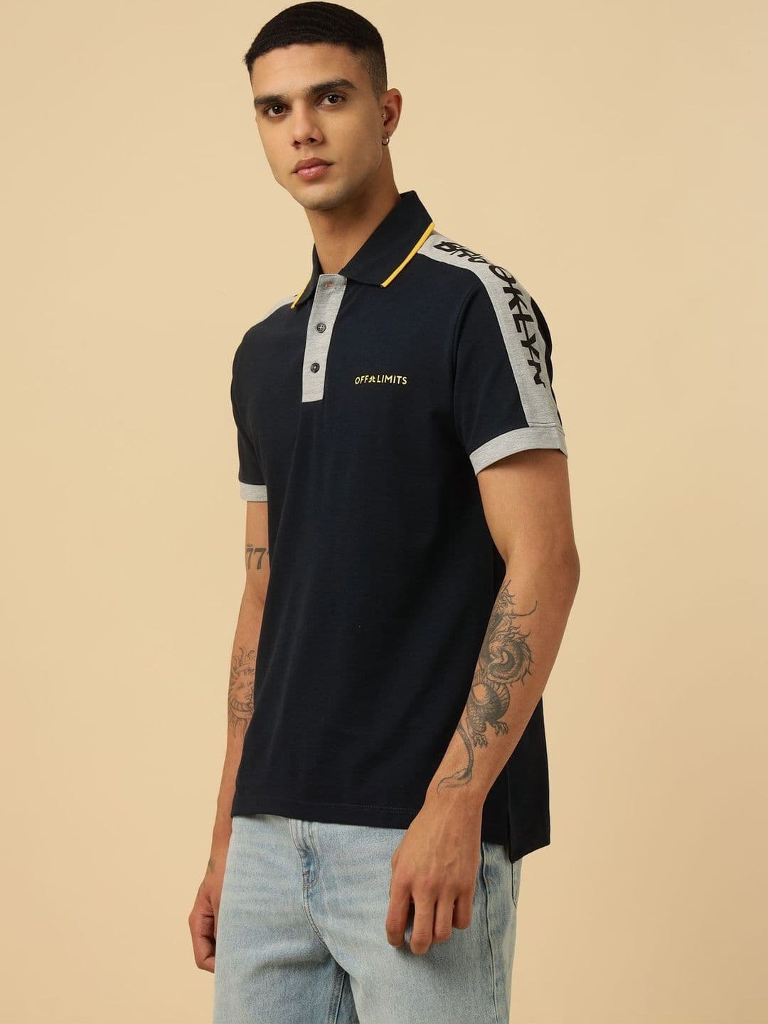 OFF LIMITS Men Typography Colourblocked Polo Collar Pockets T-shirt - view 1