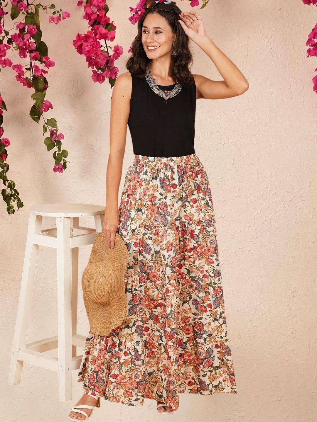 Ethic Glance Women Pure Cotton Cotton Cambric Floral Maxi A-Line Skirt - view 1