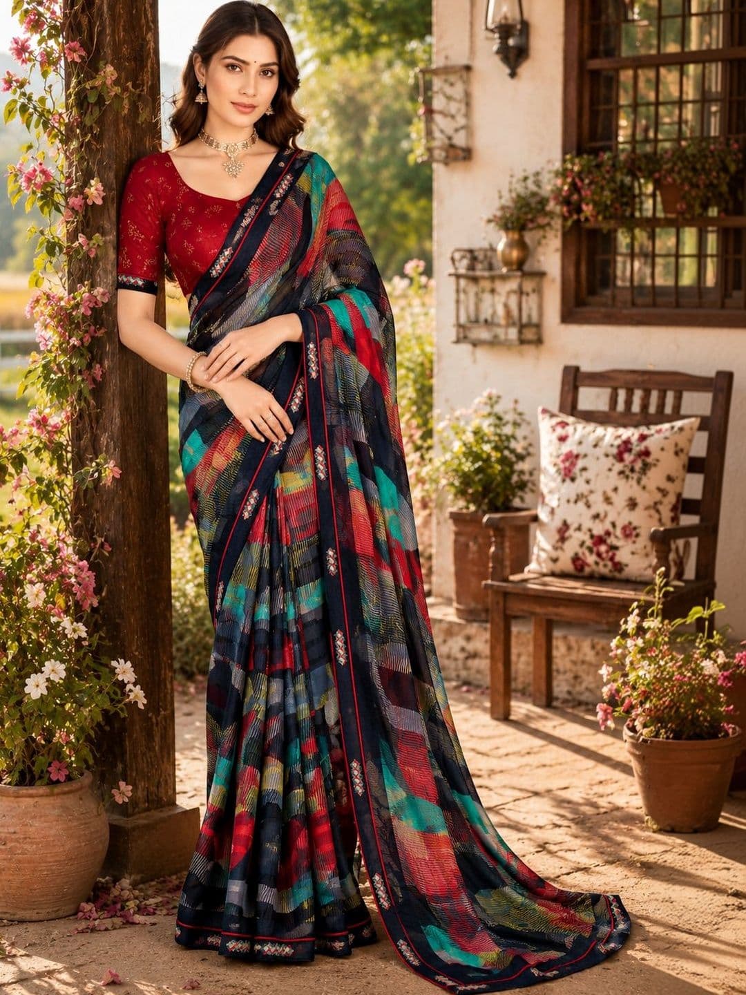 SARASWATI SILK MILLS Gotta Patti Pure Georgette Saree - view 1